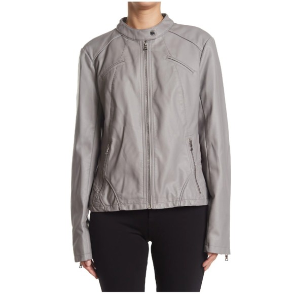 Guess Faux Leather Racer Jacket, Grey, Size Medium - Picture 4 of 8